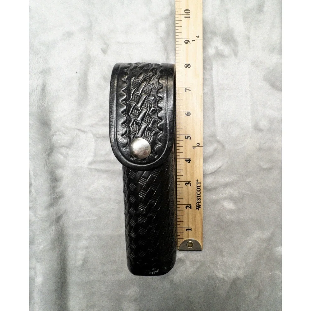 AKER California Black Leather Basketweave Model 570 4oz Mace Holster Tactical